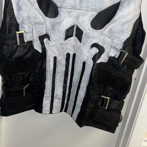 John Bernthal Punisher Season 2 Black Real Leather Cosplay Motorcycle Vest 5 XL - Picture 4 of 8
